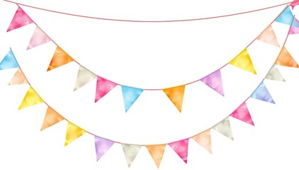 Pastel triangular flags garland with watercolor effect, isolated on white, party, baby shower