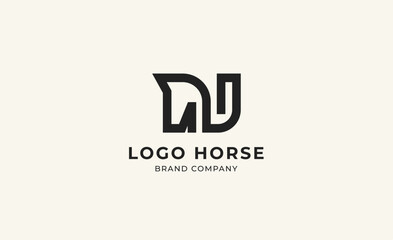 Logo horse with letter N in Bold Line concept. Minimalist, Simplicity and modern logo template vector head horse ,bold and strong company brand.
