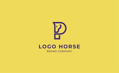 Logo horse with letter P in Bold Line concept. Minimalist, Simplicity and modern logo template vector head horse ,bold and strong company brand.