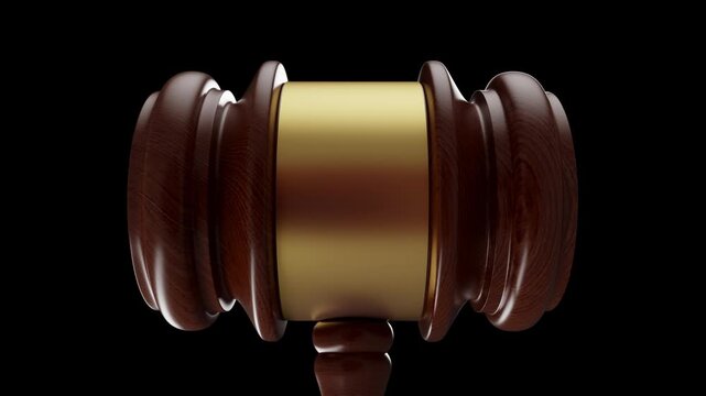 Judge's gavel displayed against a solid black background suitable for video backgrounds or 3d render animations