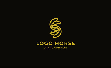 Logo horse with letter S in Bold Line concept. Minimalist, Simplicity and modern logo template vector head horse ,bold and strong company brand.