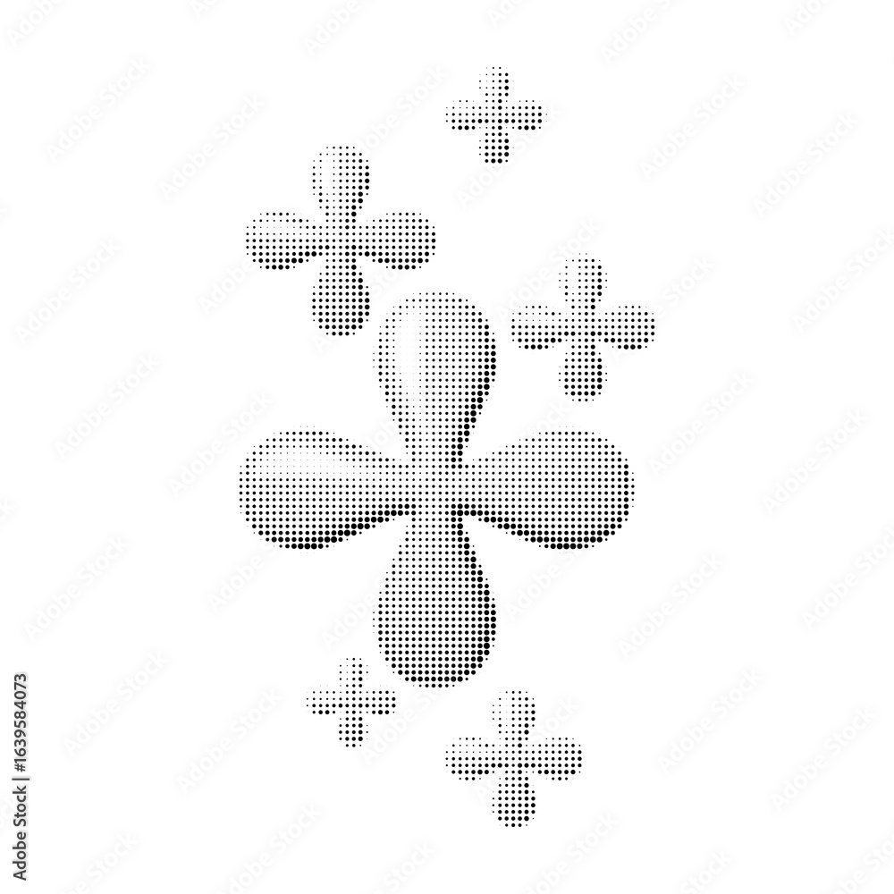 Aufkleber groovy halftone floral shapes with teardrop petals in black and white. vector retro design with dott