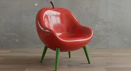 plastic chair in apple shape red seat and green stands, recycling plastic 