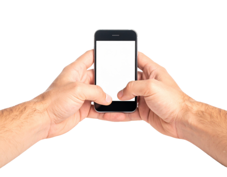 Two hands clutching a smartphone close to chest, 