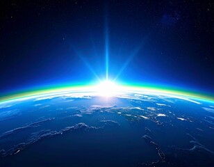 Fototapeta premium Earth Horizon Sunrise from Space with Vibrant Blue Atmosphere