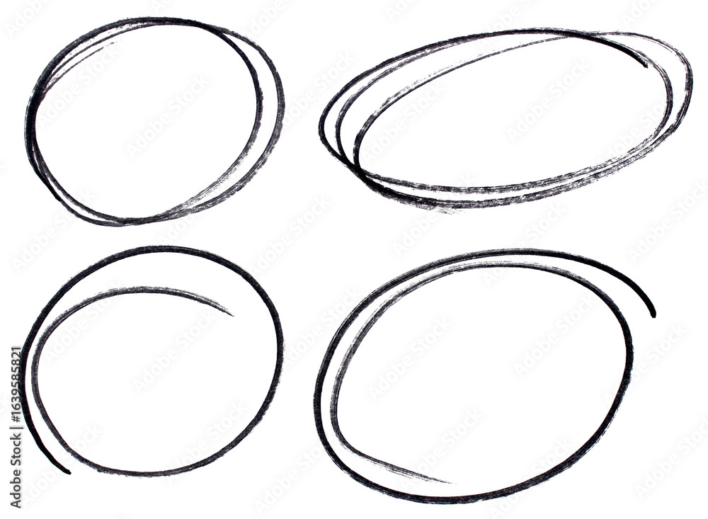 Poster set of black highlight circles on transparent background cut out design elements