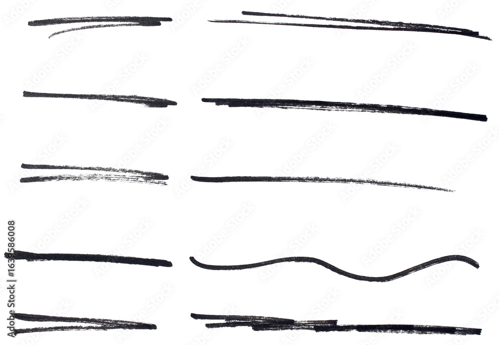 Poster set of black hand drawn marker pen stroke line transparent background design element doodle scribble