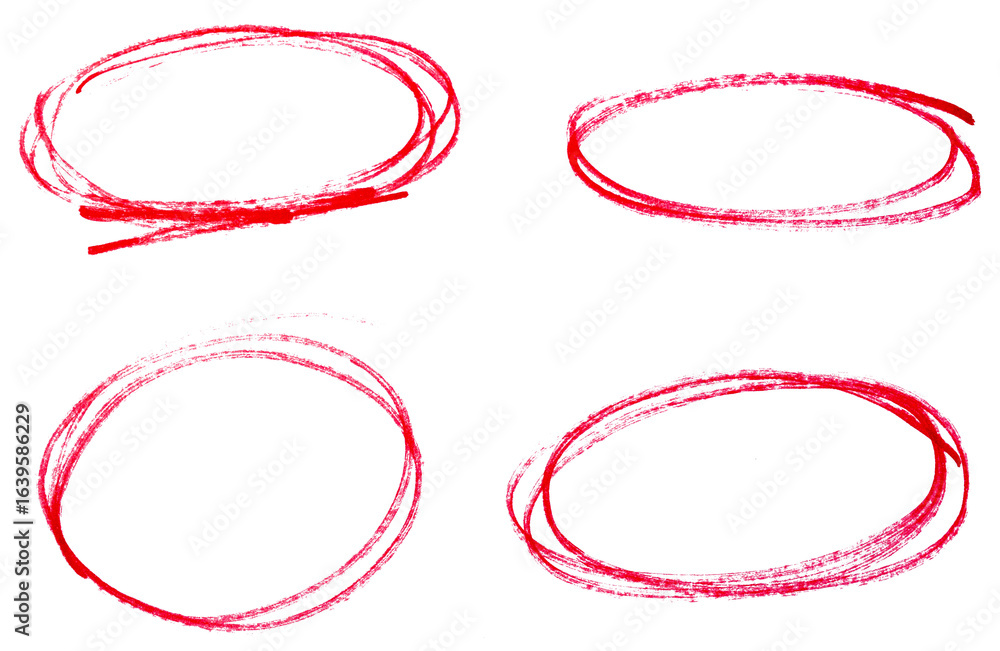 Poster set of red highlight circles on transparent background cut out design elements