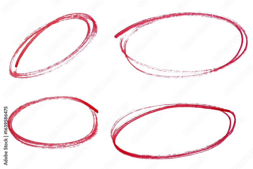 Poster set of red highlight circles on transparent background cut out design elements
