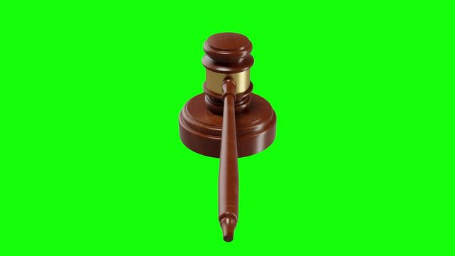 Ready for keying, this wooden gavel on a green screen is ideal for animation and 3D rendering