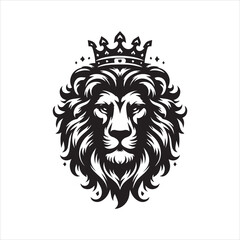 Fototapeta premium Majestic Lion Head with Crowned Symbolism.