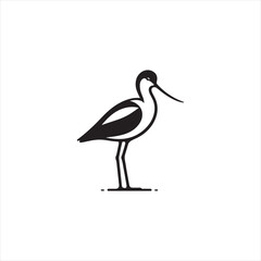 Graceful Avocet Silhouette Vector Art – Elegant Wading Bird with Upturned Beak and Long Legs, Minimal Black Outline Perfect for Wetland Wildlife Themes, Nature Logos, and Decorative Prints
