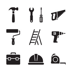 Obraz premium Various construction and renovation tools in a graphic representation