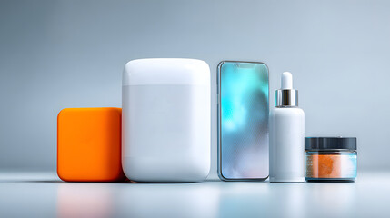 An elegant display of modern skincare products, highlighting self-care and beauty in a minimalist setting.