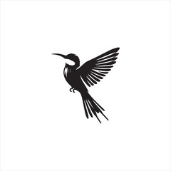 Fototapeta premium Colorful Bee-Eater Silhouette Vector Art – Sleek Insect-Catching Bird with Long Tail and Curved Beak, Minimal Black Outline Perfect for Tropical Wildlife Graphics, Nature Logos, and Decorative Prints 