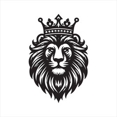 Regal Lion Head with Crown Bold Black and White Emblem Design.