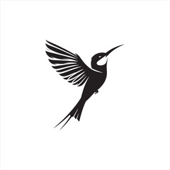 Colorful Bee-Eater Silhouette Vector Art – Sleek Insect-Catching Bird with Long Tail and Curved Beak, Minimal Black Outline Perfect for Tropical Wildlife Graphics, Nature Logos, and Decorative Prints
