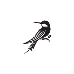 Colorful Bee-Eater Silhouette Vector Art – Sleek Insect-Catching Bird with Long Tail and Curved Beak, Minimal Black Outline Perfect for Tropical Wildlife Graphics, Nature Logos, and Decorative Prints
