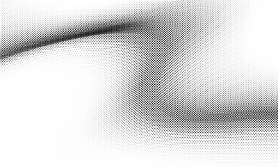 Flowing Wave Dot Halftone Vector Pattern: Curve Gradient Shape on Transparent Overlay Background. Suitable for AI, Tech, Network, Digital, Science