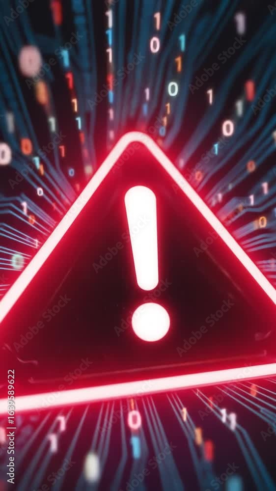 Aufkleber red warning triangles cascade over binary code, symbolizing system alert, digital threat, and techno