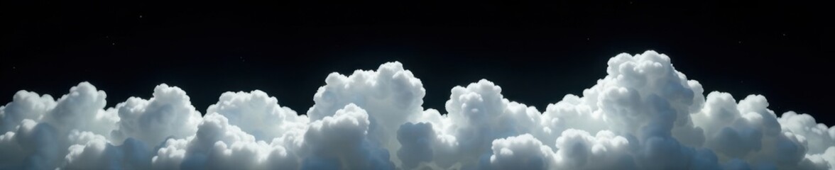 Fluffy white clouds against a stark black backdrop , abstract, ethereal, texture