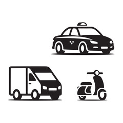 Delivery van taxi and scooter icons