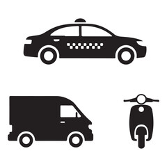 Delivery van taxi and scooter icons