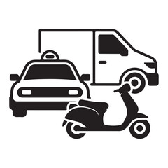 Delivery van taxi and scooter icons