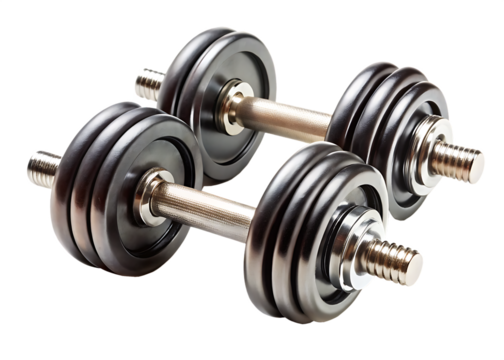pair of gym dumbbells isolated on white background PNG , AI GENERATED - Powered by Adobe