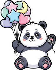 Fototapeta premium Clipart of a Cute Baby Panda Holding a Bundle of Balloons
