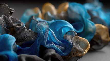 Abstract Blue Black Gold Silk Fabric Drape Texture