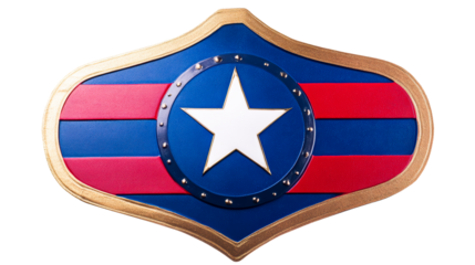 Hero's shield with star on blue and red stripes with gold border