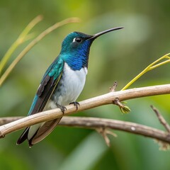 Fototapeta premium Jacobin Hummingbird Perched on Branch withe transparent background, blue tailed hummingbird