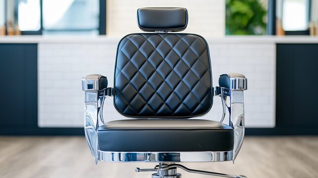 Barber shop action stylish black barber chair in modern salon setting interior design photography contemporary environment close-up view