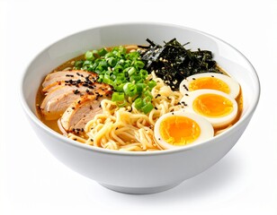 Very Delicious Japanese Ramen with Many Topping with Isolated White Background