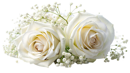 pair of white roses with  breath isolated on white background PNG , AI GENERATED 
