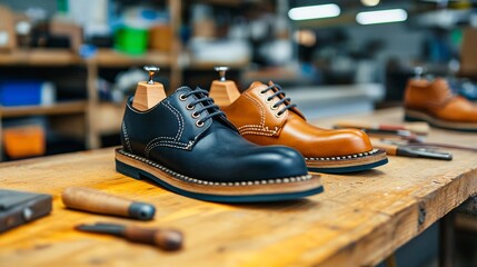 Crafting quality footwear artisan shoe workshop urban setting product photography craftsmanship environment close-up viewpoint traditional techniques
