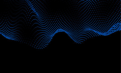 Abstract gradient dynamic wave of particles. Network of neon dots. Big data. Digital background. Vector dark background