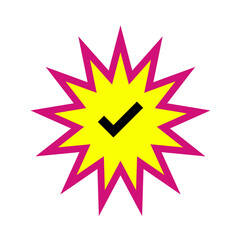 Bright yellow starburst with a black check mark symbol