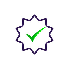 Green check mark inside a starburst badge icon