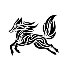 Fototapeta premium Tribal Fox Tattoo Design, Jumping Wild Animal