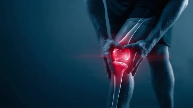 Knee Injury Illustration: An illustrated depiction of a person in deep anguish and pain clutches his injured knee, showcasing a vibrant red illustration.