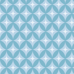 Blue Teal Overlapping Circles Seamless Pattern with Geometric Star Motifs