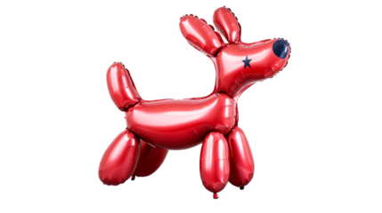 Red Shiny Balloon Dog with Star Detail on Transparent Background