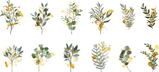 Flora leaves icons vector bundle set.