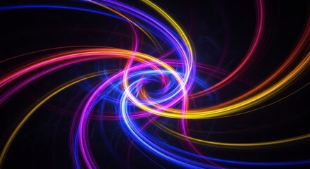 Naklejka premium Abstract Swirling Light Trails: Colorful Energy Vortex on Black Background
