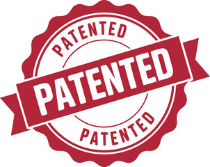 Fototapeta premium Red patented stamp with ribbon and scalloped edge on a white background