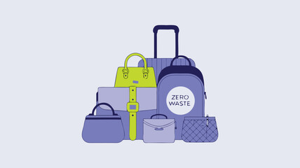 Stylized Illustration of Luggage and Bags Featuring a Backpack with a Zero Waste Message