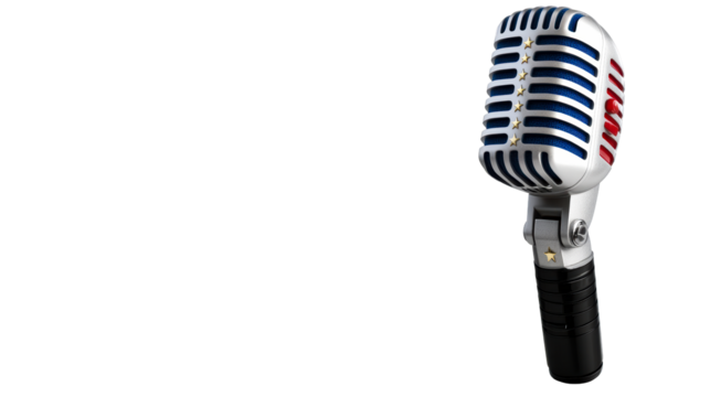 Vintage Microphone with Stars and Red Details on White