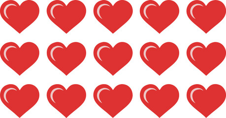 Rows of Symmetrical Red Hearts with White Highlights on a White Background